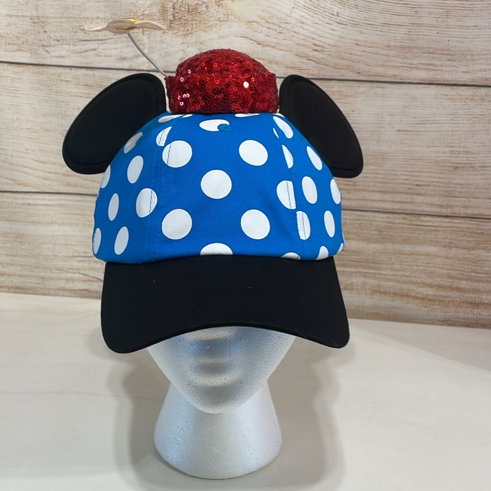 NWT Disney Parks Minnie Mouse Ears Daisy Flower Polka Dot Hat Cap